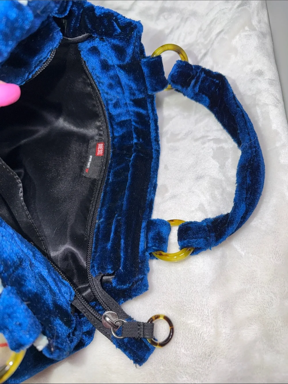 Vintage Diesel Blue Velvet Venice Gondola Print Hobo Handbag Y2K Shoulder Bag